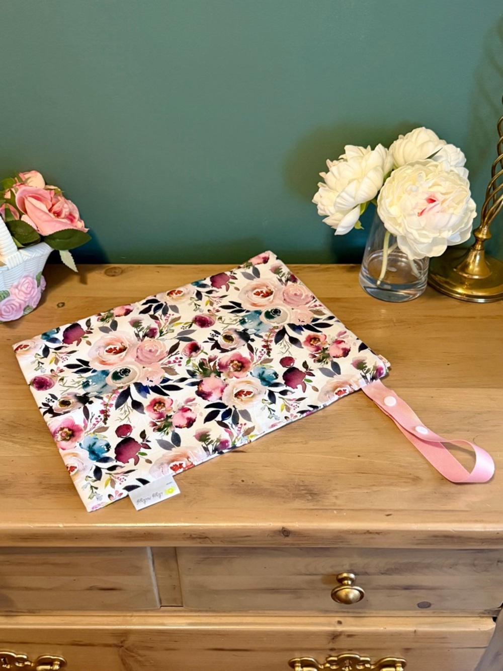 Itzy Ritzy Floral Wristlet in Pink, Teal & Burgundy - Picture 2 of 10